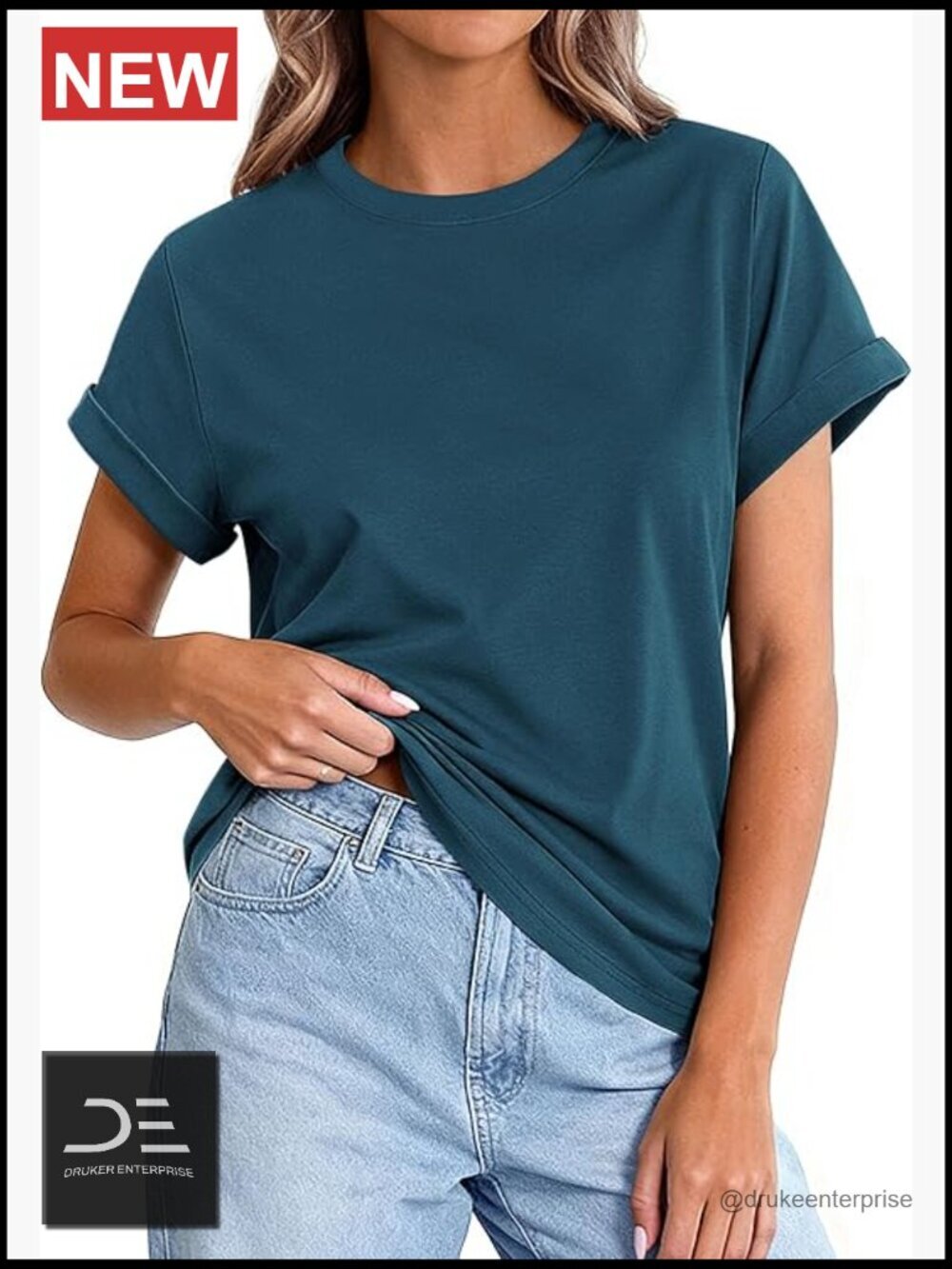 Short Sleeve Crew Neck Cotton Stretch Tee Loose Fit T-Shirt
